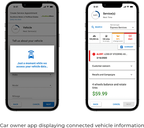 car owner app displaying connected vehicle information