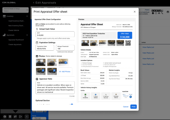 Appraisal offer sheet screen shot